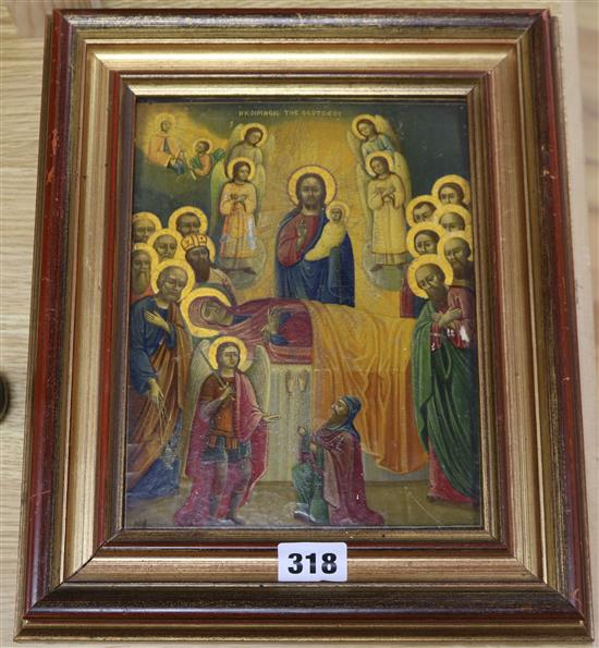 A 19th century oil on wooden panel icon 21.5 x 16.5cm